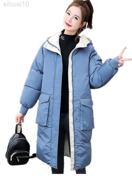 

winter women warm basic jacket female loose cotton parkas autumn new casual long sleeve zipper thickening hooded coat l220730, Black