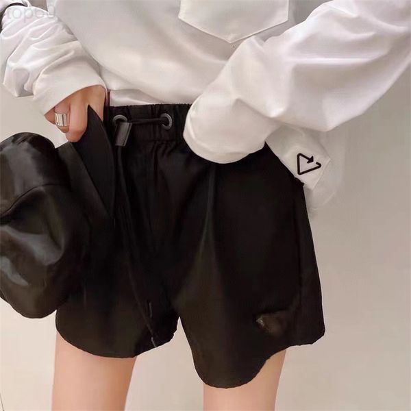 

women's shorts designer chao brand triangle label recycled nylon fabric shorts 22 summer drawstring elastic high waist loose wide leg p, White;black