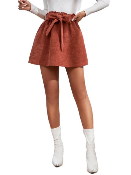 

petite paperbag waist belted corduroy skirt e9p0#, Black