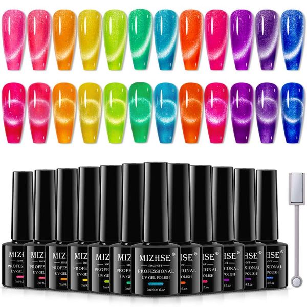 Kit per nail art 12PCS Set di smalti gel Neon Glitter Gatto Magnetico Soak Off Vernici UV/LED Tutto per manicure Unghie acriliche ArtNail