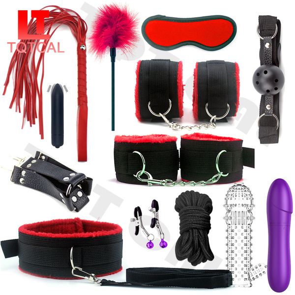 Сексуальные нейлоновые наборы BDSM плюшевые рабство наборы наручников игры кнут кляп кляп дилдо игрушки вибратора для женщин экзотические аксессуары для женщин