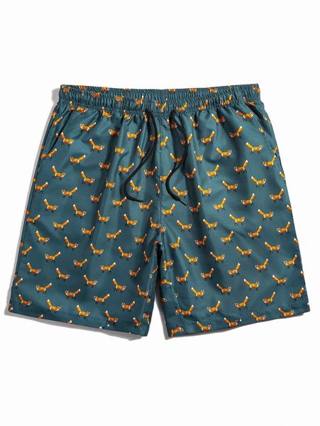 

men allover fox print drawstring waist shorts o0ty#, White;black