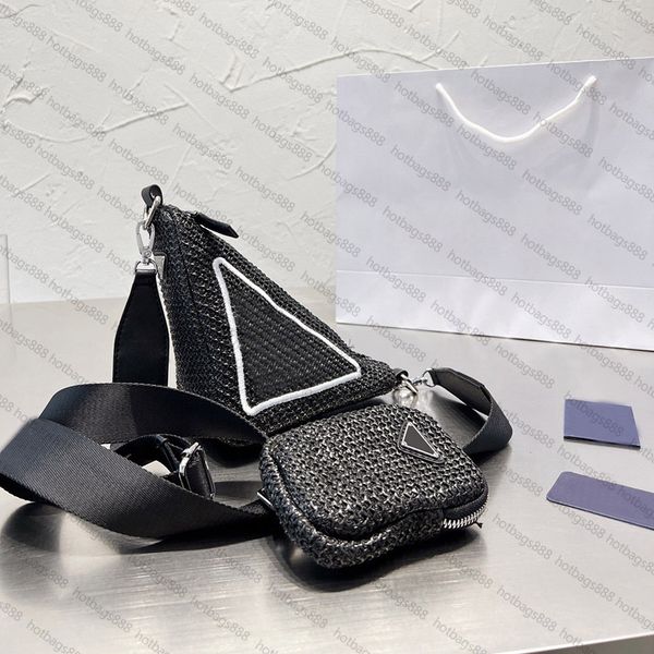 

triangle designer bags straw women luxurys knitting shoulder bag letters fashion crossbody bag purse 2pes