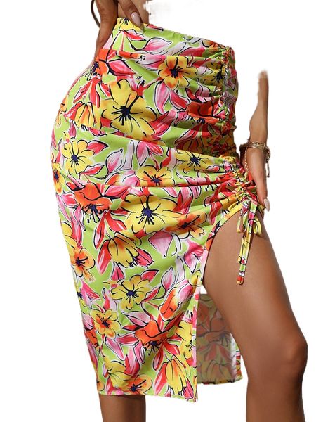 

allover f.loral d.rawstring s.lit s.kirt y7yv#, Black