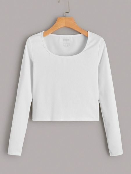 

scoop neck ribbed knit tee l7hu#, White