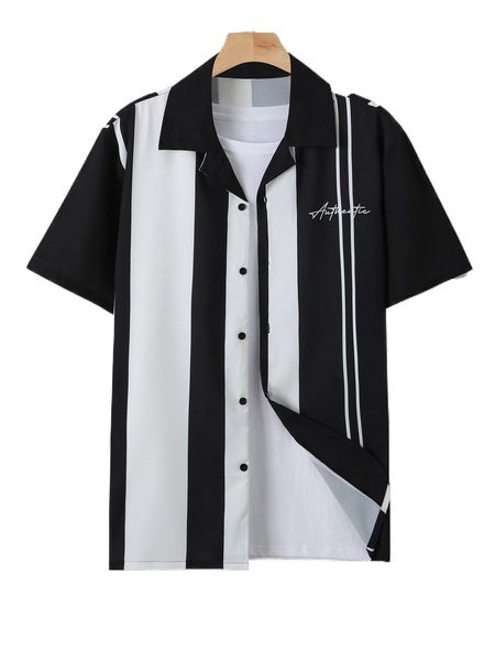 

men letter & stripe print shirt without tee o5qz#, White;black