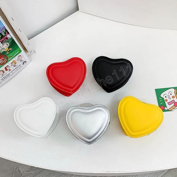 

fashion chains cute baby girls shoulder messenger bag heart shape lovely children crossbody bags simple kids coin purse handbags, White