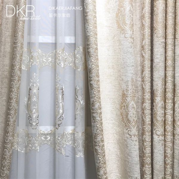 Vorhang für Wohnzimmer, Schlafzimmer, europäischer Stil, luxuriös, einfach, modern, verdickte Baumwolle, Chenille, Jacquard, Beige, Grau, Fenster 220511