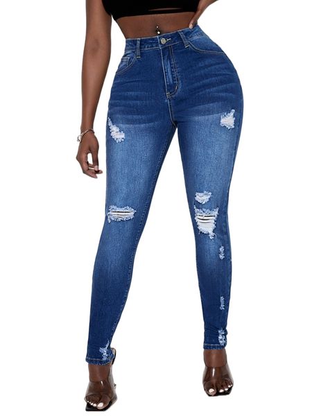 

sxy bleach wash ripped frayed skinny jeans t2tj#, Blue