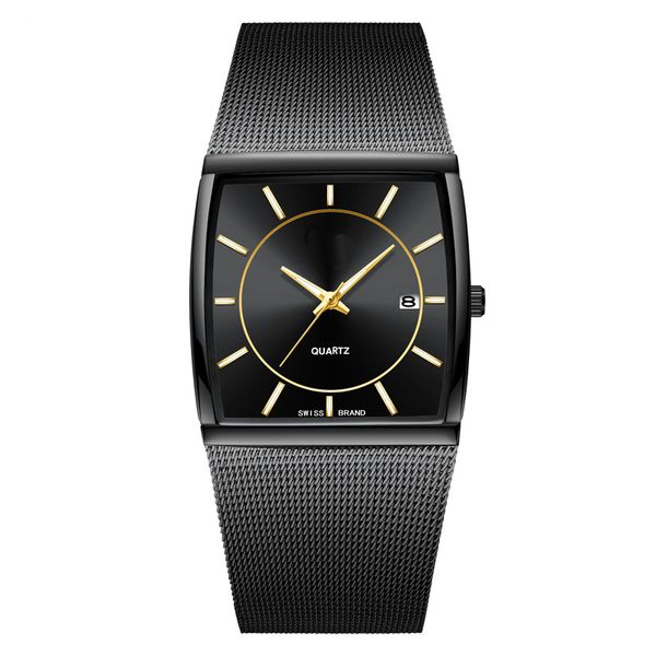 2022 Quadratische Edelstahlgewebe-Armbanduhren Datumsanzeige Männer Quarzuhr Luxus Gold Männliche Armbanduhr Relogio Masculino Armbanduhren Montre de Luxe Geschenk A2