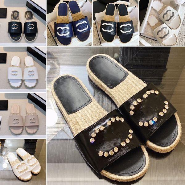 

designer c luxury women slippers sandals diamond big logo fisherman flat slipper scuff summer low heel slides flip flops size 34-40 with ori, Black
