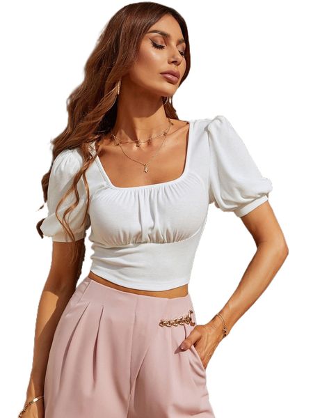 

r.uched b.ust p.uff s.leeve tee d3b5#, White