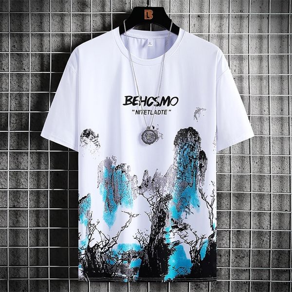 

ice silk short sleeve t-shirt men's summer tees harajuku printing loose shirt men bottoming shirt clothes 220509, White;black