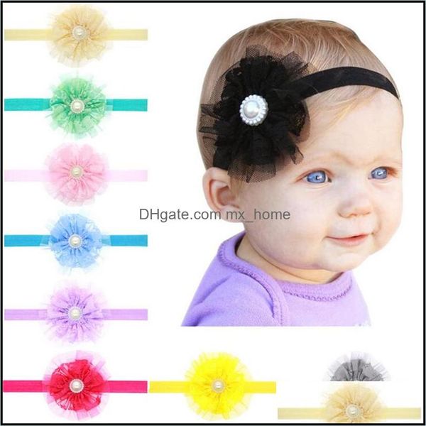 Fasce per capelli Fiori Ragazze Fasce per capelli Pizzo Infantile Fiore grande Perla Principessa Fascia per capelli Accessori per capelli Fascia per capelli per bambini Kha125 Drop De