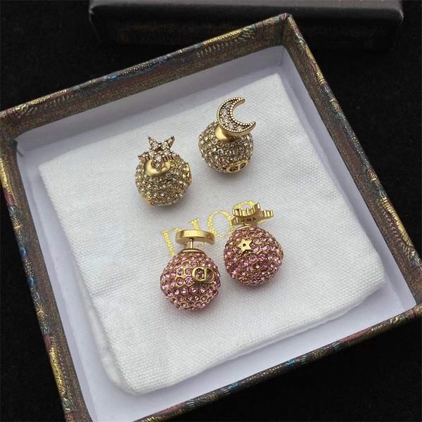 

the new 70% off 21 new sweet wind ball full diamond letter cd earrings female star moon earrings, Golden