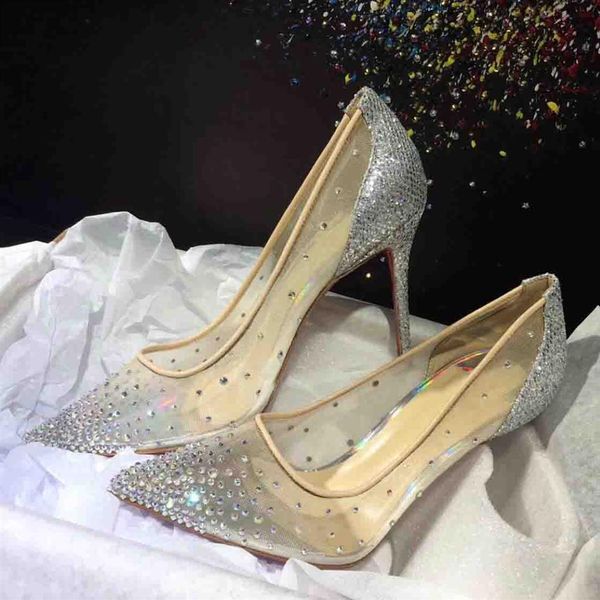 

wedding marry dress shoes high heels red bottoms pumps follies strass degrastrass imported mesh rhinestone party evening shoes wit2343, Black