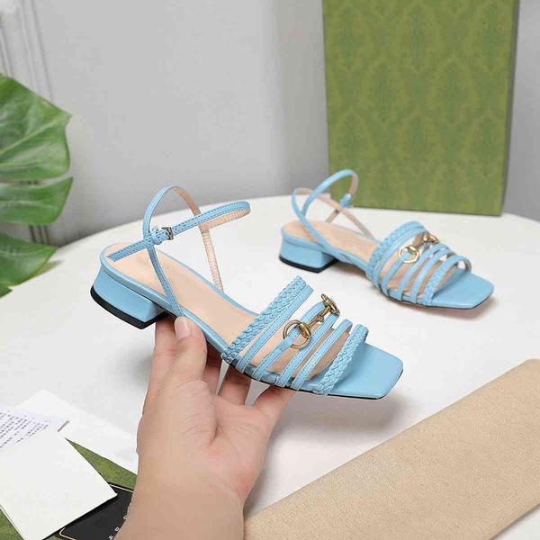 

designer buckle sandals square toe braided sandales summer slingback 2.5 7.5cm chunky heels sandal slides genuine leather sole, Black