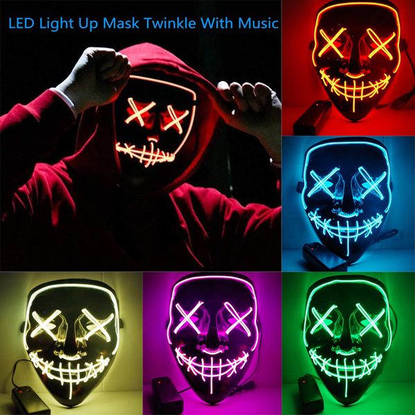 Maschere per feste Maschera al neon di Halloween Maschera a LED Maschere Maschere per feste in maschera Maschere che si illuminano al buio Maschere per feste Costume cosplay