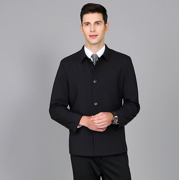

95 kg men's clothing lapel button jacket man spring and autumn middle-aged fashion overcoat business casual stand collar coat, Black;brown
