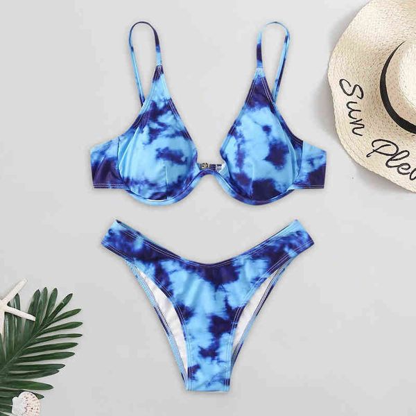 

bracket swimsuit steel split bikini tie dye printed, White;black