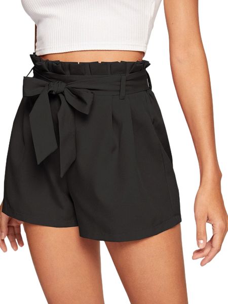 

solid belted paperbag shorts n4dz#, White;black