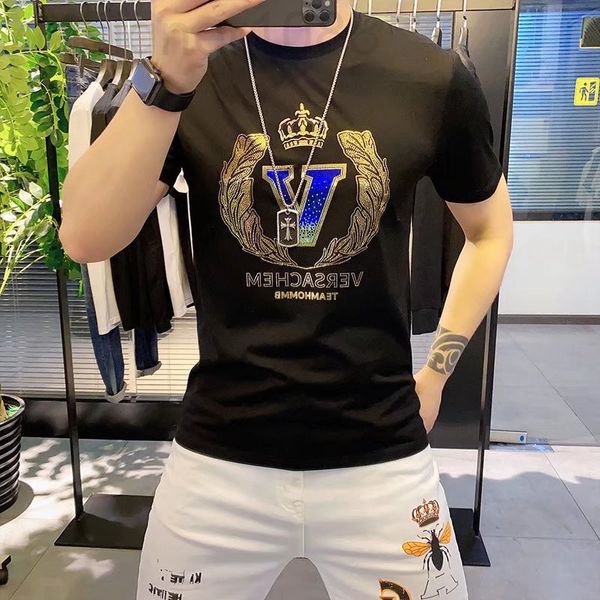 

men's t-shirts designer short sleeve 2021 new european fashion brand trend t-shirt personality sequin letter printing mercerized cotton, White;black