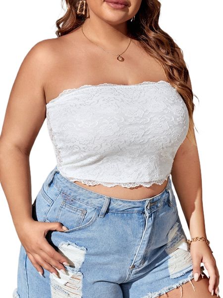 

plus scallop trim lace tube m7yl#, Black