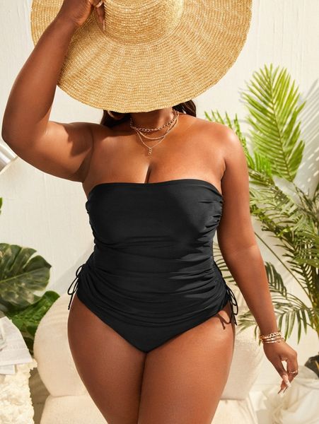 

plus drawstring bandeau bikini swimsuit x7c0#, White;black
