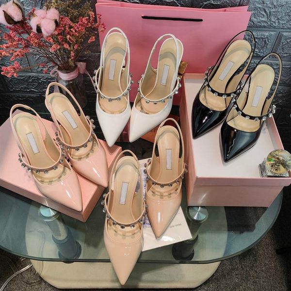 

size 34-40 brand designer sandals women's pumps patent leather pointed toe high heels party fashion office lady shoes pi265s, Black