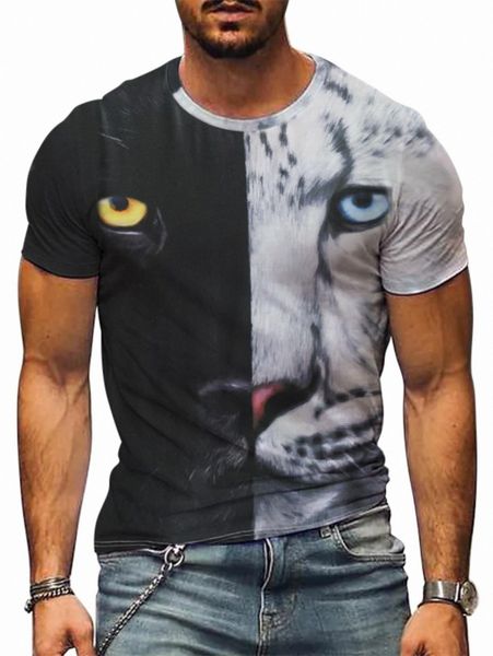 

men 3d tiger print two tone tee r3r2#, White;black