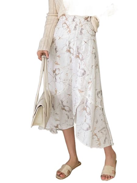 

dazy marble print ruffle trim wrap skirt with lined t7s2#, Black