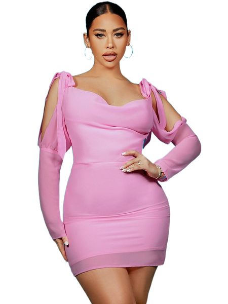 

sxy cut out tie shoulder draped dress u2bq#, Black;gray