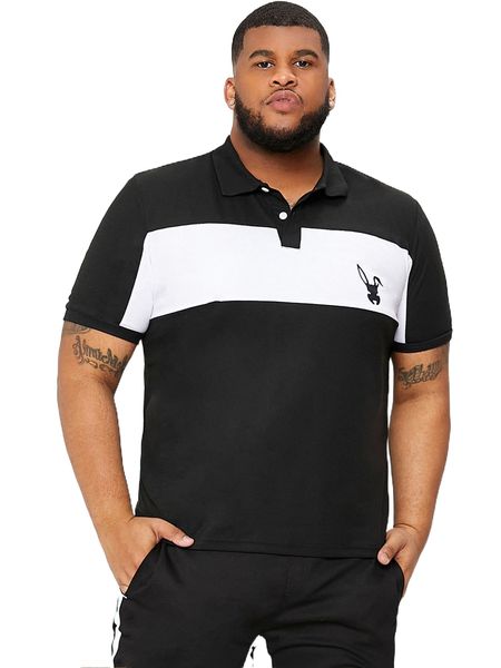 

extended sizes men color block graphic print polo shirt h1fk#, White;black
