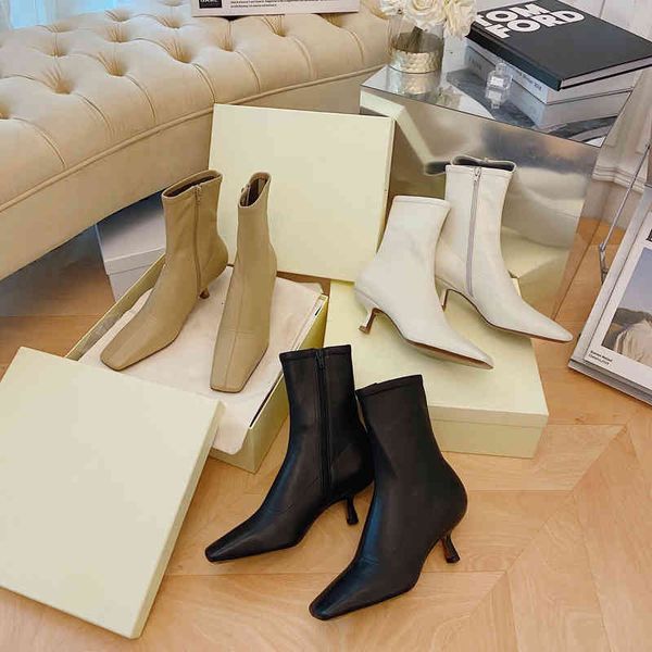 

leather boots women's boots winter trend shoes square head high heels, Black