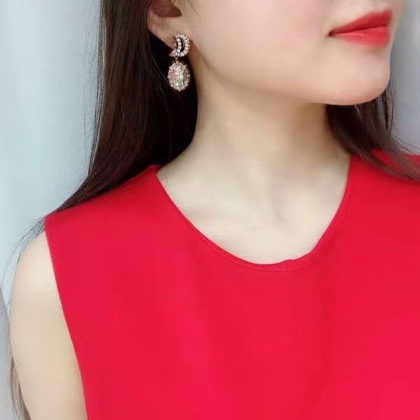 

elegant s925 stamp silver pin needle vintage deluxe unique oval dangle diamond letter pearl drop earrings girl women gold brass logo engrave