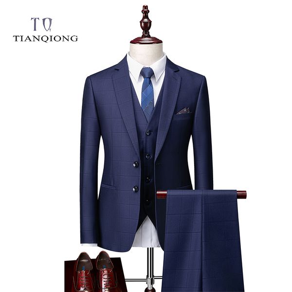 Tian Qiong Plaid Suits Men Style Designer Suits Slim Fit Свадебные костюмы для мужчин 3 кусочки костюм