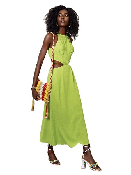 

cutout tie back solid dress p18x#, Black;gray