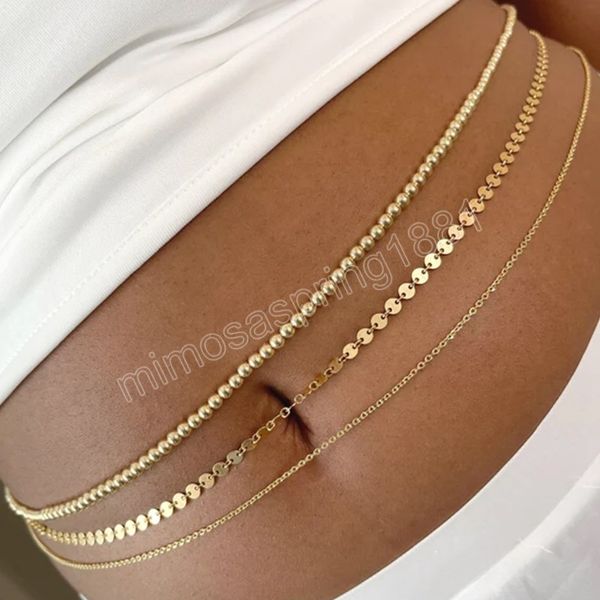 Boho Multilayer Summer Vintage Metal Chain Women Women Beadsed Beads Cround Sequin Gold с ювелирными украшениями на пляже