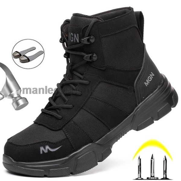 

outdoor men work boots safety shoes antipuncture safety boot work steel toe shoes indestructible desert combat boots protective 220809, Black