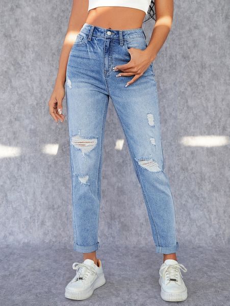 

ripped roll up hem jeans w7aq#, Blue