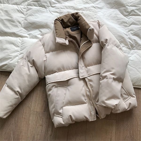 

winter style solid cotton-padded jacket women oversize bread stand-up collar thick warm causal chic coat parka crriflz 201125, Black