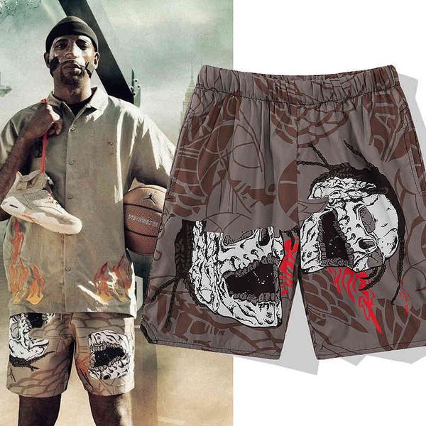 

hip hop men's and women's skull printed couple shorts fitness sports quick drying pants trend sleeve streetwear women clothes loos, White;black