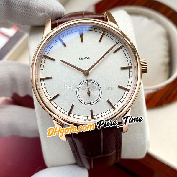 

mlf 42mm patrimony 1110u/000r-b085 asian 2813 automatic mens watch stick markers 1110u white dial rose gold case brown leather strap watches, Slivery;brown