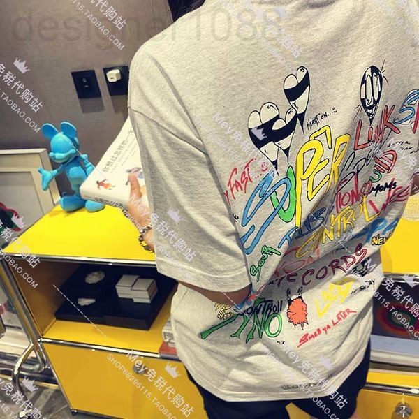 

women's t-shirt designer 2022 new summer grey cross funny letter graffiti cartoon men's and women's round neck t-shirt loose, White