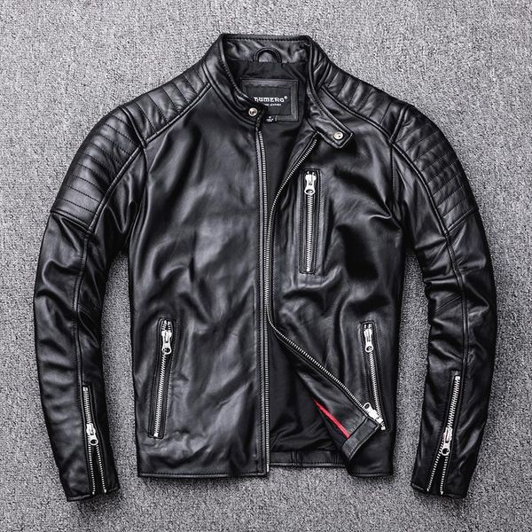 Faux de couro masculino. Jaqueta de motociclista macio masculino Man Black Black Genuine Coat.Fashion Homme Slim Sheepskin Jackets