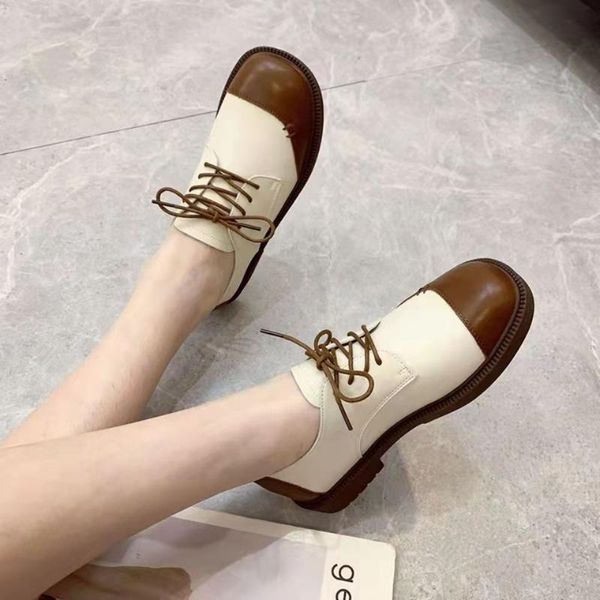 

fashion-dress shoes british style low heel leather women spring autumn 2022 lace-up casual retro fashion woman shoe, Black