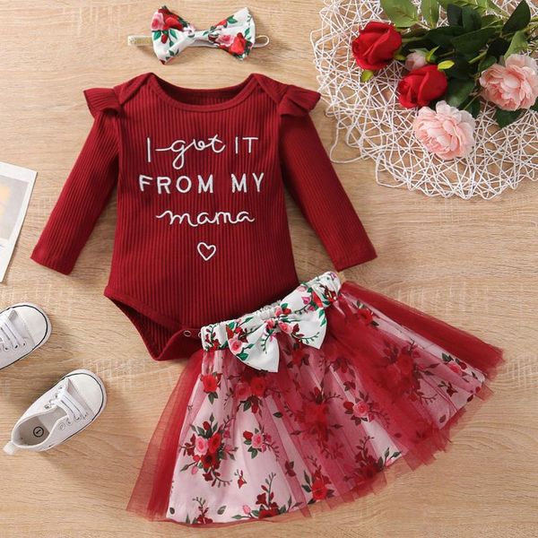

clothing sets fall winter born baby girls ruffle clothes children's knitted romper floral mesh skirt 3pcs kids outfits set 6 12 18 24, White