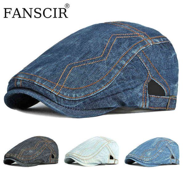 2022 New Denim Beret Hats Uomo Jeans Berretti Venditore di giornali Flat Gatsby Cabbie Driving Cap Summer Sun Caps Forward Hat per le donne J220722