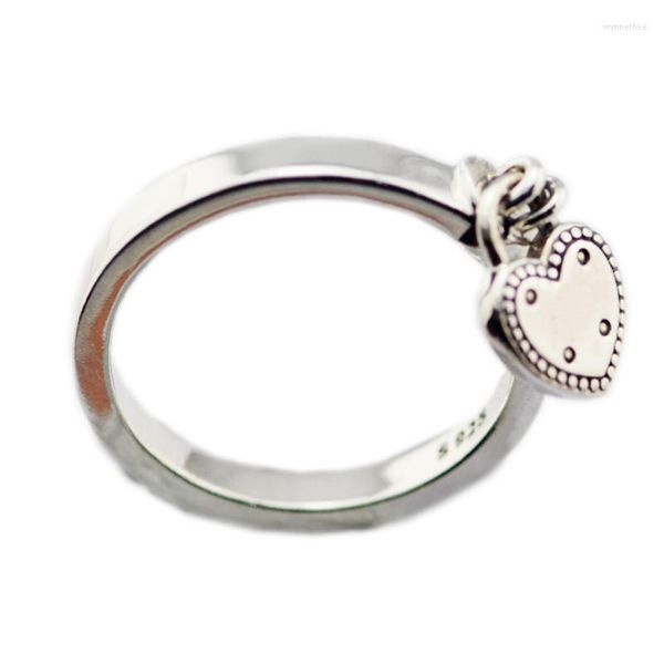 Cluster Ringe Liebe Lock Ring Schmuck Weibliche 925 Sterling Silber Für Frauen Herz Baumeln Valentinstag Mädchen ZubehörCluster Wynn22