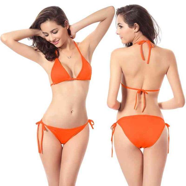 Designer Beach Thong Fashion Swimsuit Bikini Conjunto Europeu e American Swimshines Candy Candy Cor sólida Biquíni sexy sexy biquíni confortável sem anel de aço